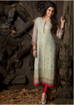 Grey Color Designer Chiffon Kurti